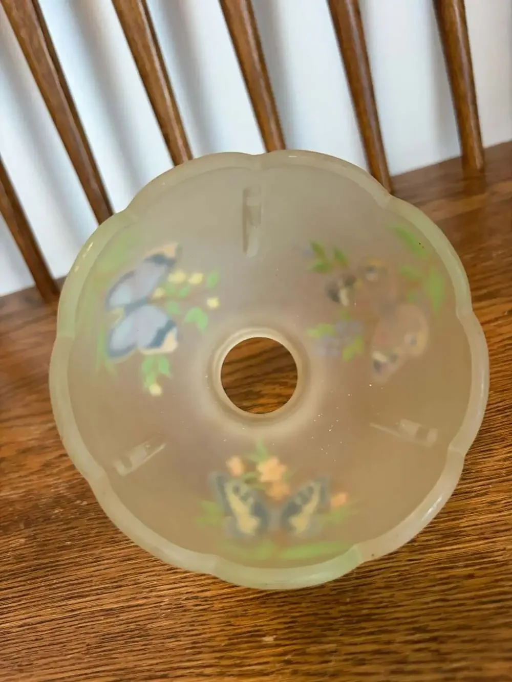 Vintage Westmoreland Frosted Satin Glass Fairy Lamp Shade with Hand Painted Butt